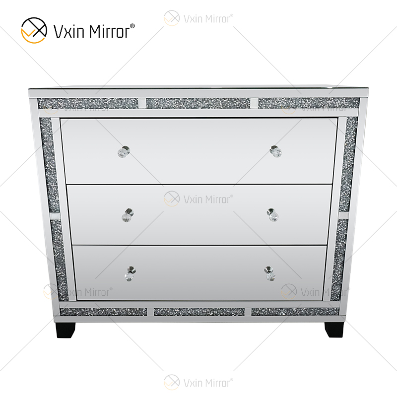 Home Decor WXF-856 Gabinete de armario con espejo de diamante triturado plateado con cajones Muti