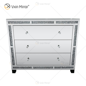 Home Decor WXF-856 Gabinete de armario con espejo de diamante triturado plateado con cajones Muti