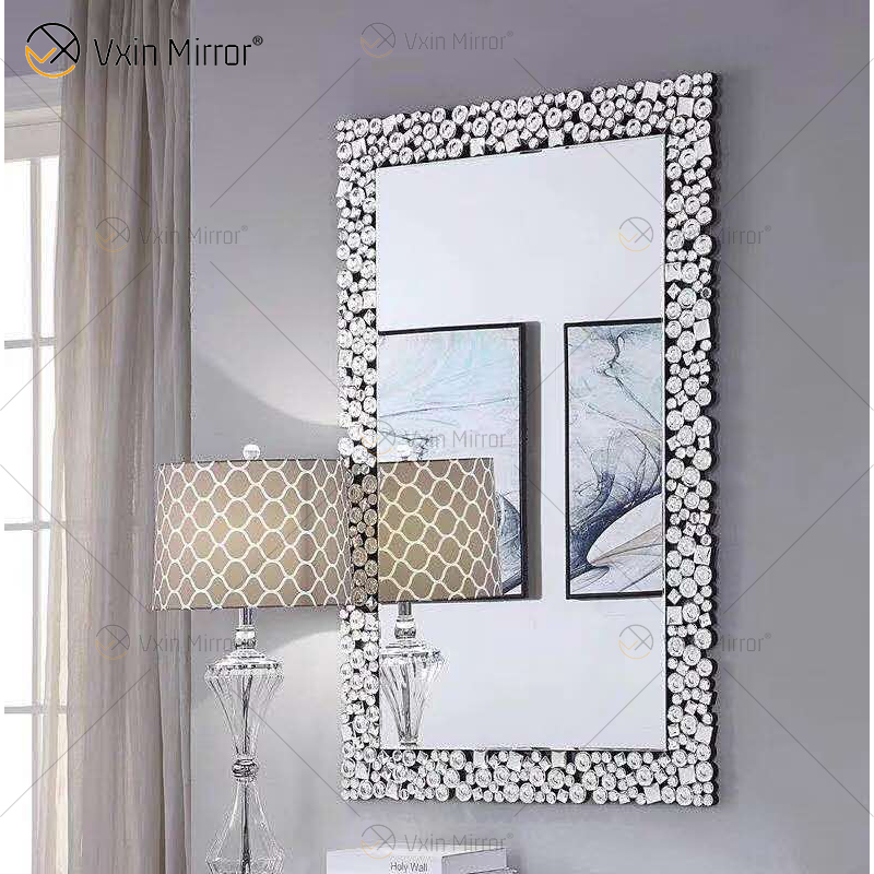 Traje de acrílico de alta calidad, espejo de pared de cristal grande plateado, mesa auxiliar, mesa de centro, juegos de cristal para sala de estar