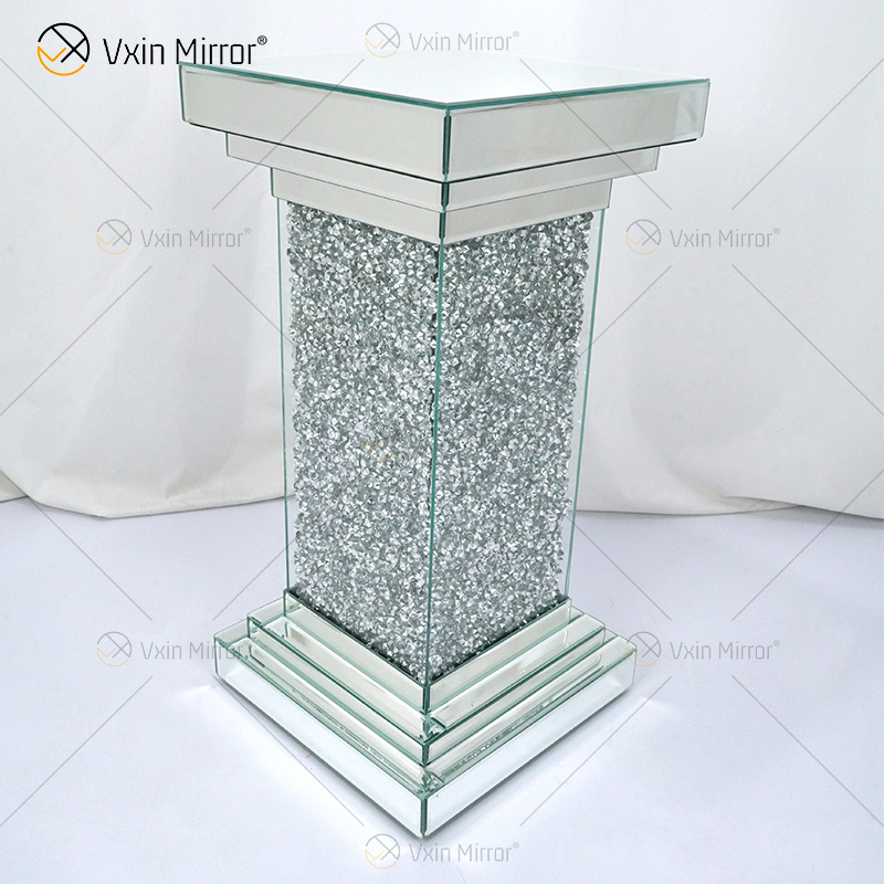 Venta caliente WXF-979 Mesas laterales de espejo para sala de estar Rectángulo moderno Mesa auxiliar de diamante triturado