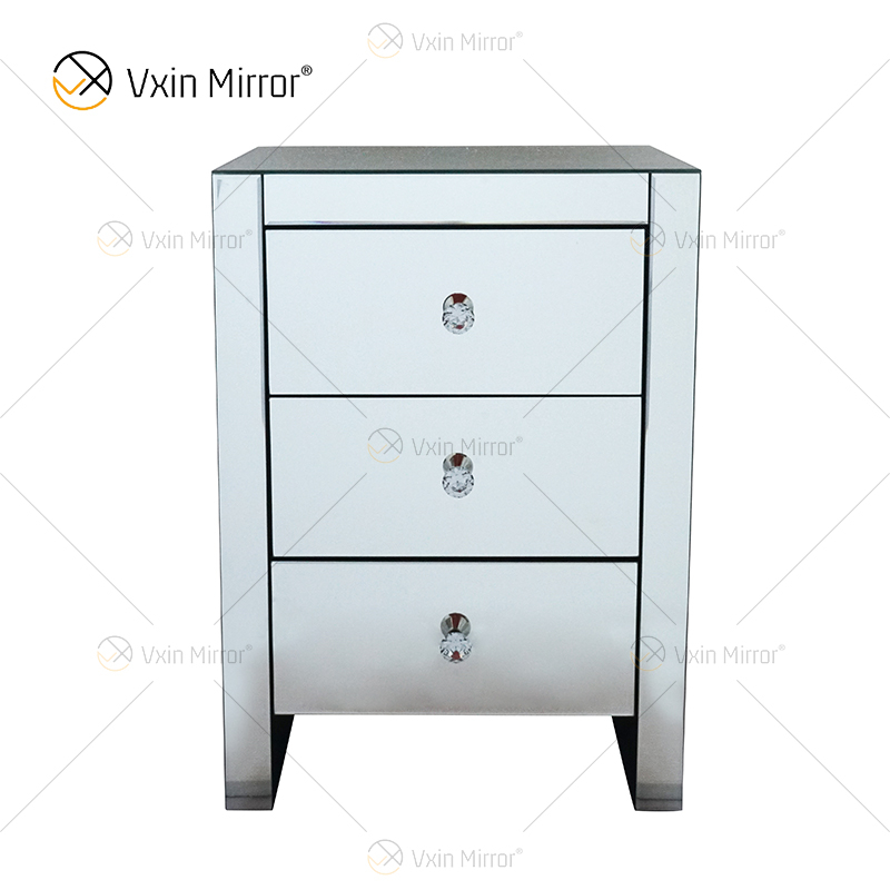 Venta caliente Elegante Vxin WXF-031-1 Mesita de noche con 3 cajones Mesita de noche con espejo plateado Mesita de noche con espejo