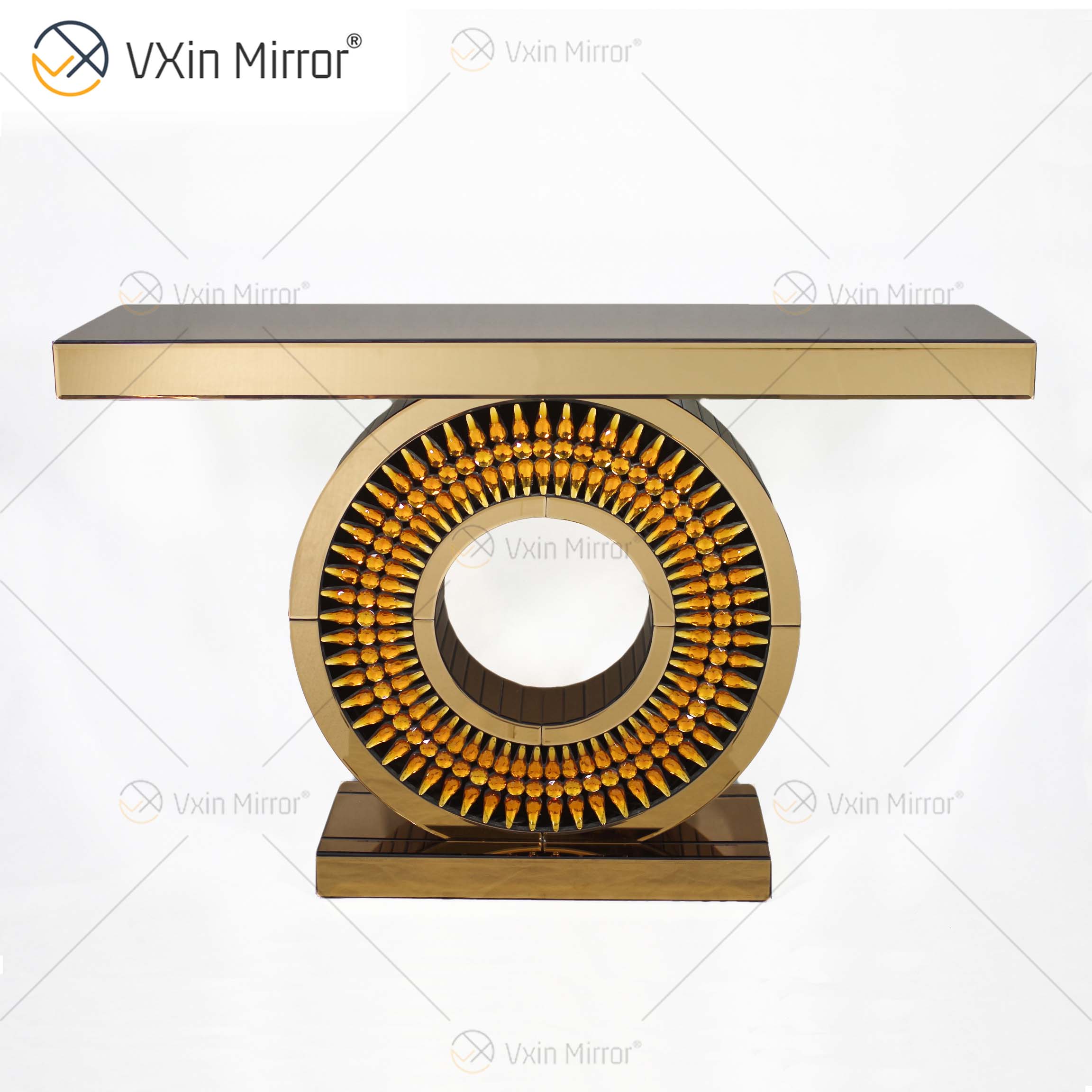 Factory Supply Vxin Luxury Crystal Glass Brown Consola Mesa con espejo