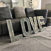 Espejo de diamantes de cristal triturado plateado con letras para colgar en la pared, espejo de decoración de amor con espejo de Navidad, arte de pared para muebles de sofá