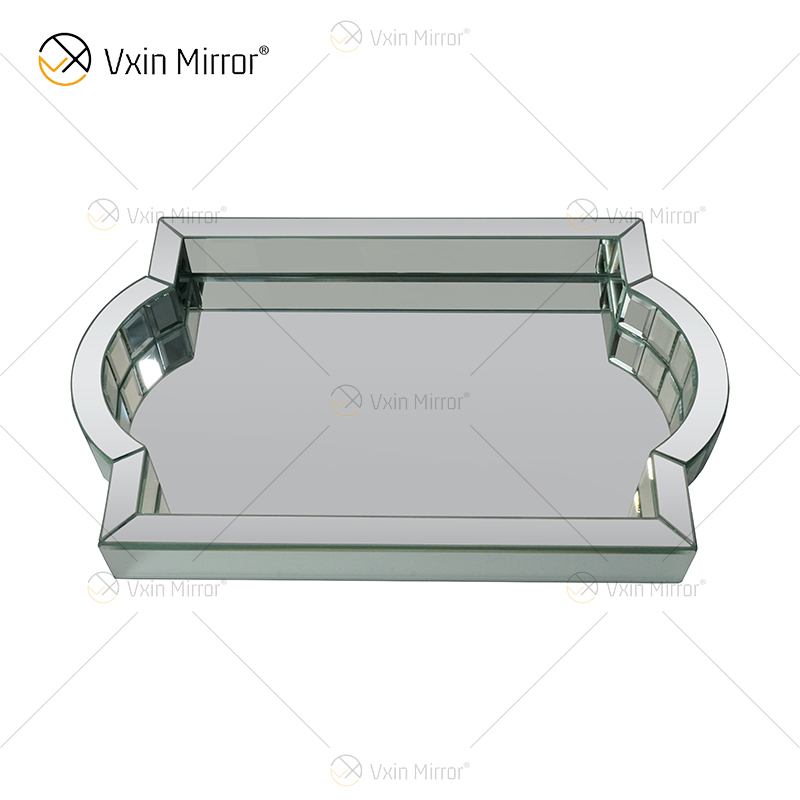 Elegant Decor WXMT-007 Bandeja rectangular con espejo plateado de vidrio moderno