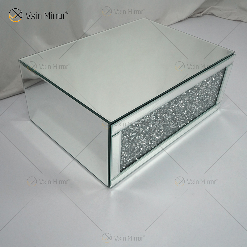 Vxin Factory Supply WXF-153 Decoración de pared plateada Estante de pared rectangular con espejo de diamante triturado plateado