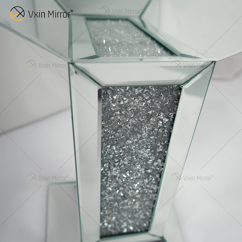 Nuevo diseño Vxin WXF-722 decoración del hogar mesa auxiliar de diamantes triturados mesa auxiliar de muebles de espejo plateado
