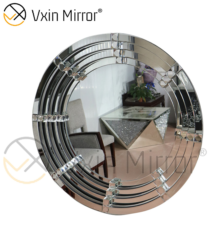 Espejo colgante de pared de cristal redondo plateado WXM-2147 curvo 3D