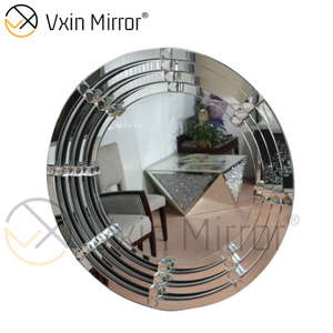 Espejo colgante de pared de cristal redondo plateado WXM-2147 curvo 3D