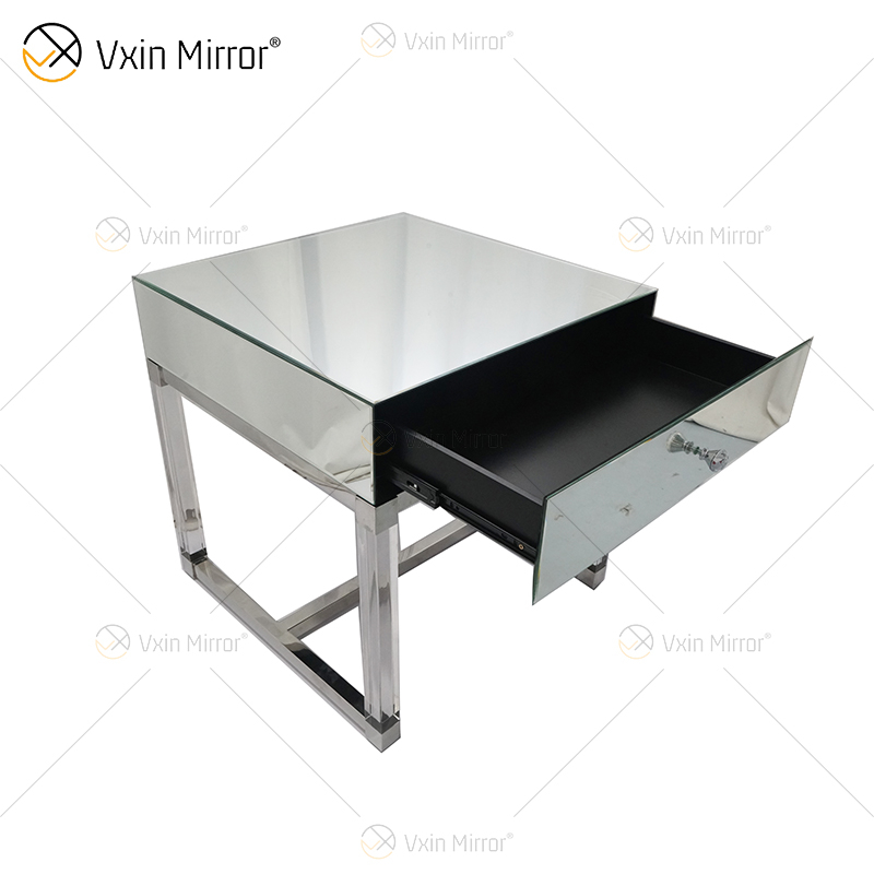Vanity Modern WXF-139-2 Muebles de vidrio acrílico plateado Mesita de noche con cajones Mesita de noche con espejo para dormitorio