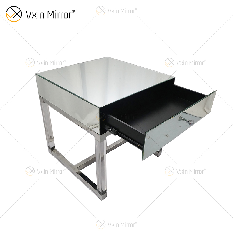 Vanity Modern WXF-139-2 Muebles de vidrio acrílico plateado Mesita de noche con cajones Mesita de noche con espejo para dormitorio