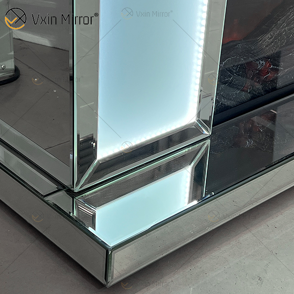 Nuevo diseño WXMF-096 LED plata vidrio esmerilado salón espejo chimenea con inserto interior