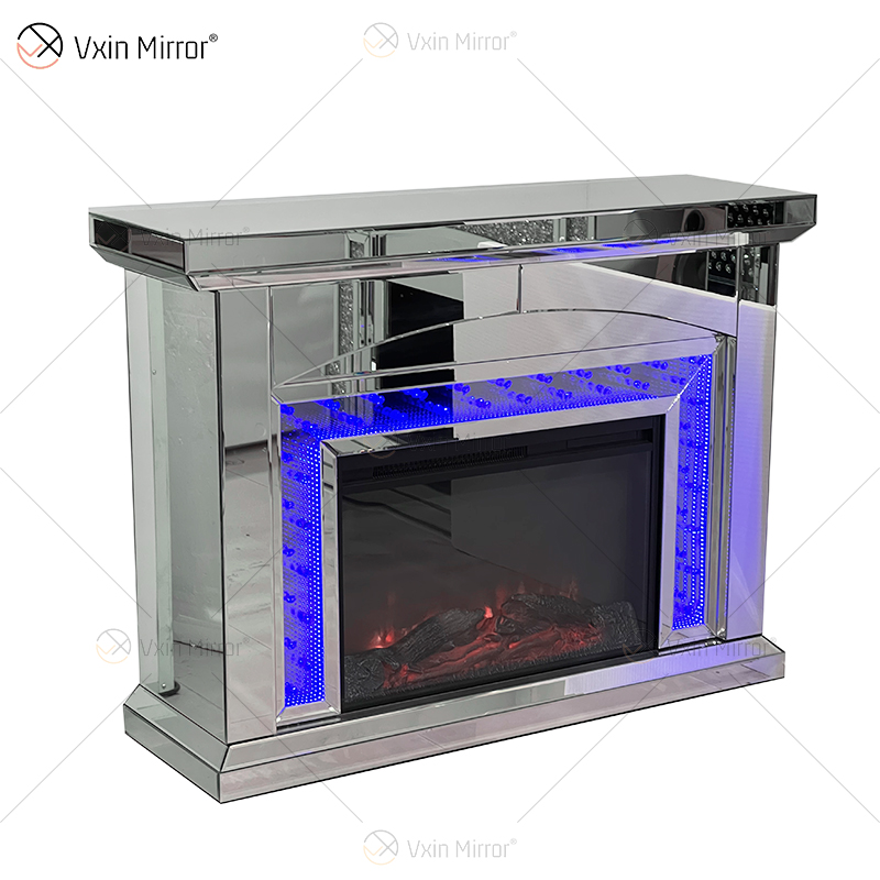 Nuevo diseño WXMF096-2 LED plata cristal sala de estar espejo chimenea con inserto interior