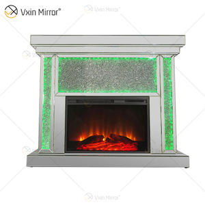 Chimenea con espejo LED de cristal plateado WXF-1073A con dientes azules y diamantes de altavoz