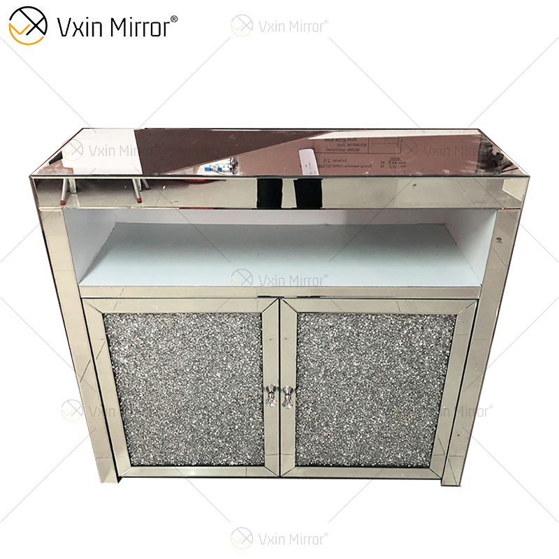 Decoración de vidrio LED WXF-2123 Gabinete de armario con espejo aplastado moderno plateado con cajones Muti