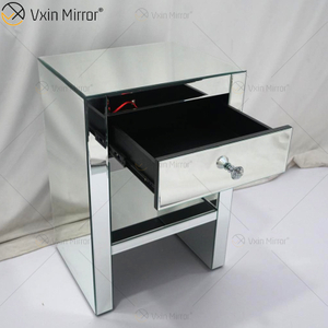 Vanity Modern WXF-242 Muebles de plata Mesita de noche de cristal con 1 cajón Mesita de noche con espejo