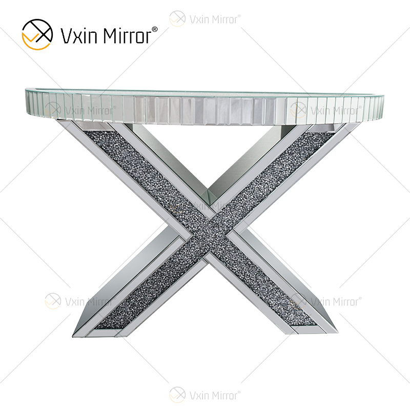 Mesa de consola de muebles para el hogar al por mayor con mesas de consola de diamante de cristal triturado modernas con espejo