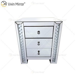 Vxin Crystal Decor WXF-274 Silver Tallboy Crystal Mirror Mesita de noche con 3 cajones Espejo Mesita de noche