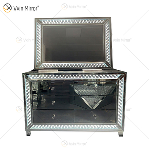 WXM-1176&WXF-2139 Conjunto de muebles LED Cuentas octogonales Espejo de maquillaje simple a la moda Gabinete con espejo 6 cajones