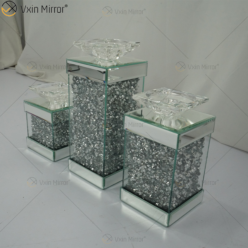 Vxin Mirror WXCH-078 Cristales flotantes plateados Portavelas de candelabro espejado