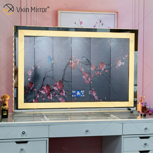 Vanity Hollywood LED con Bluetooth WXDL-1208 Mesa de arena de cristal Espejo de maquillaje de estilo decorativo ovalado para juegos de dormitorio
