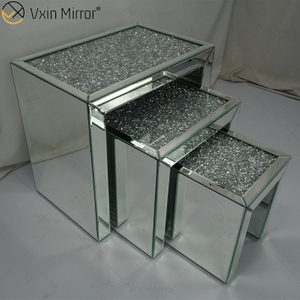Venta caliente ZH056 Mesa auxiliar cuadrada Vidrio plateado combinado moderno con mesas laterales de espejo de sala de estar con parte superior de diamante de cristal