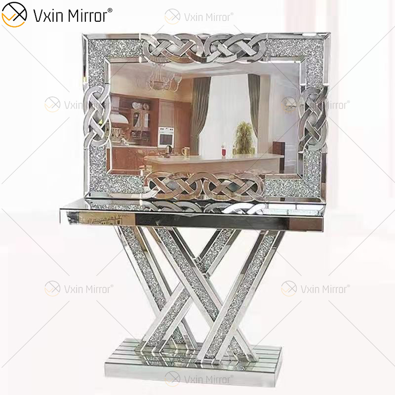 Vxin Mirror Venta caliente Silver Crystal W Design Consola Mesa con espejo Pasillo en muebles de sala de estar