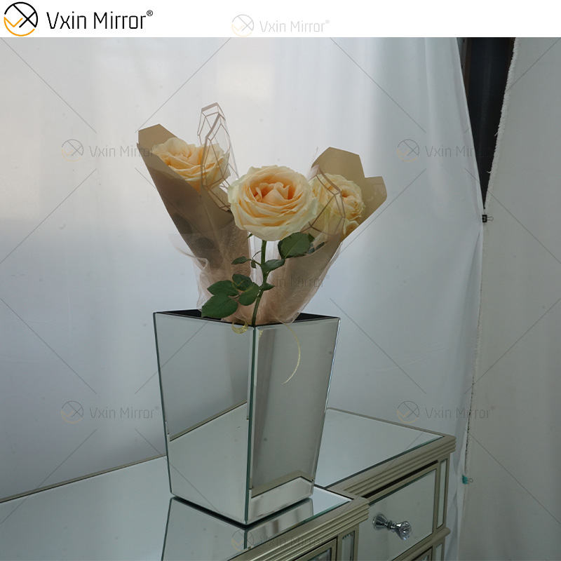 Vxin Mirror WXMV-034 Florero de espejo Florero decorativo de cristal plateado Flor elegante para la decoración del hogar No puede contener agua
