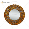 Espejo colgante redondo de pared de cristal plateado con decoración de pared de lujo dorado