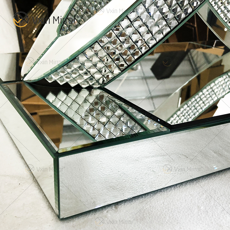 WXWF-128 Decoración para el hogar Cristal Plata Muebles de vidrio Espejo Mesa auxiliar