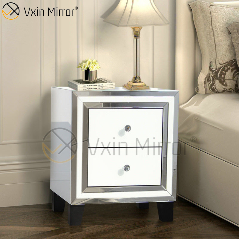 Gran oferta, muebles de cristal blanco para el hogar, 2 cajones, armario con espejo, WXF-786