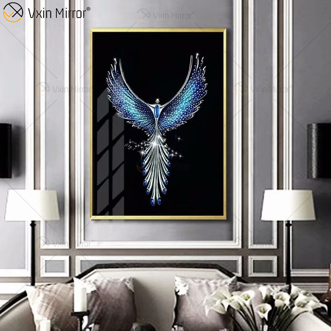 Marco de aluminio de lujo, pintura de porcelana de cristal, fondo de sofá, pintura colgante de pared, espejo, arte de pared, decoración de sala de estar