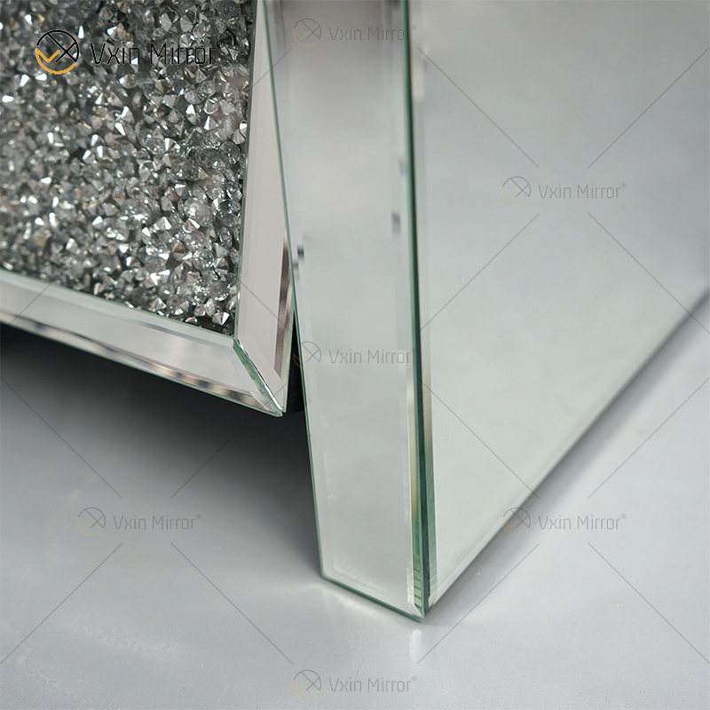 Vxin Mirror WXF-116 Mesita de noche de cristal plateado con espejo biselado Mesita de noche con 3 cajones para dormitorio