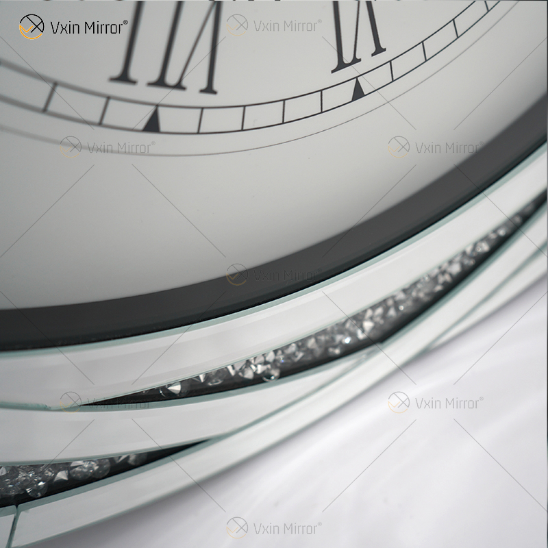 Paquete de prueba WXC-080 Reloj de pared con espejo 3D de diamantes triturados de plata moderna