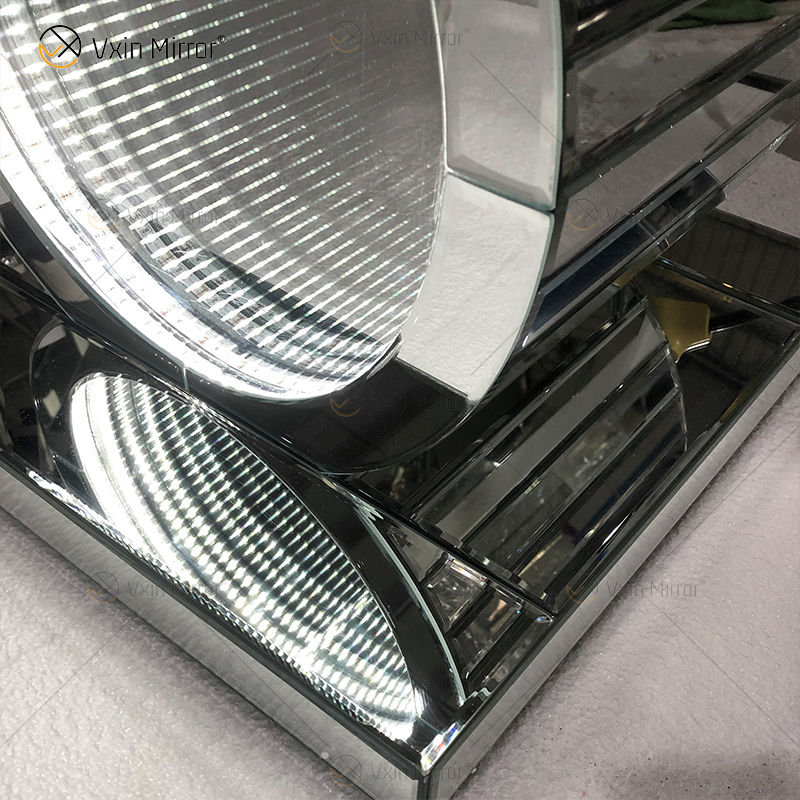 Mesa plateada LED 3d Mesa de centro Iluminada Infinito Espejo Túnel Brillo Espejo en forma de O Consola Mesa Mesa auxiliar WXF-290