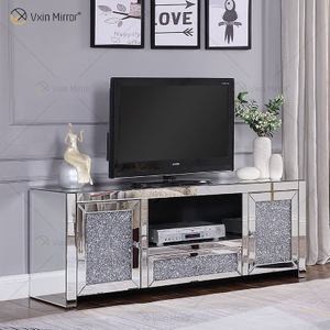 Venta al por mayor WXF-097 Muebles de sala de estar con espejo Diamante triturado Gabinete de plata 2 Cajones Espejo Soportes de TV