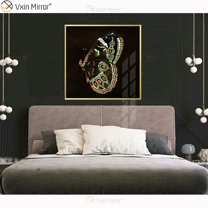 Espejo de marco de aluminio de lujo, arte de pared, pintura de porcelana de cristal, Fondo de sofá, pintura colgante de pared, decoración de sala de estar