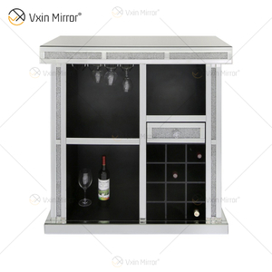 Vxin Home Decor WXF-142 Gabinete de vino alto con espejo de diamante triturado plateado con un cajón