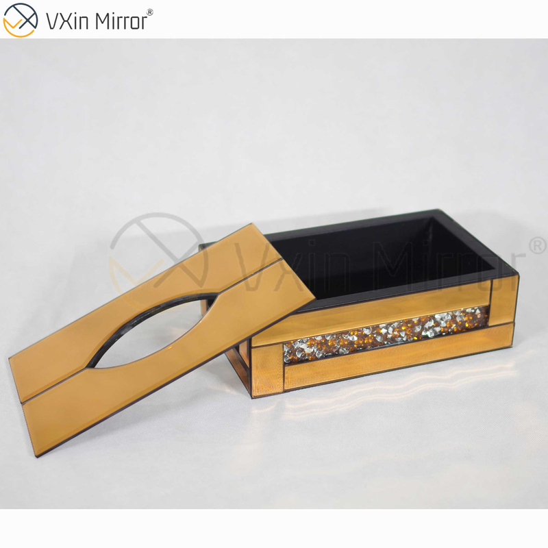 Vxin Mirror WXB-001 Caja de pañuelos con espejo de diamante triturado de vidrio de lujo marrón