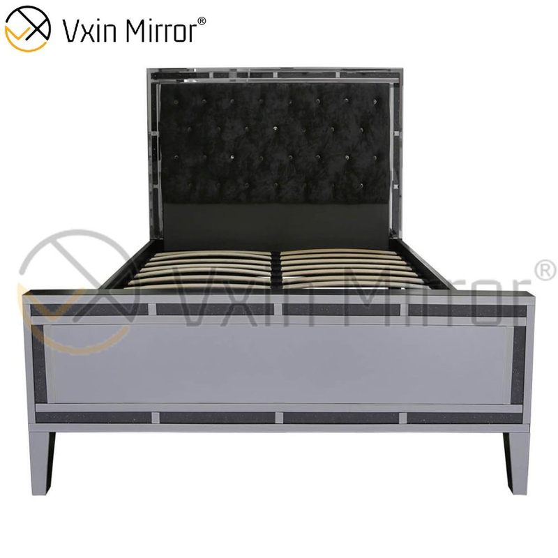 Muebles de espejo WXWF-698 baratos en el dormitorio Cama de estilo moderno con espejo plateado y negro