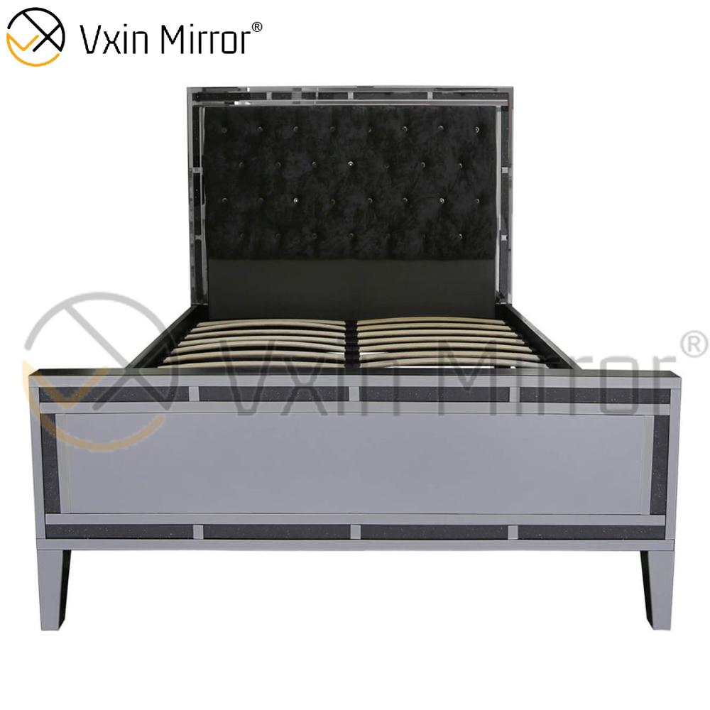 Muebles de espejo WXWF-698 baratos en el dormitorio Cama de estilo moderno con espejo plateado y negro