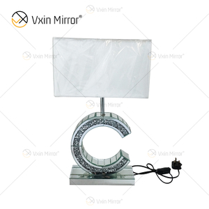 WXTL-02 de estilo moderno, lámpara de mesa en forma de C con espejo de cristal triturado plateado para lámpara de espejo de dormitorio