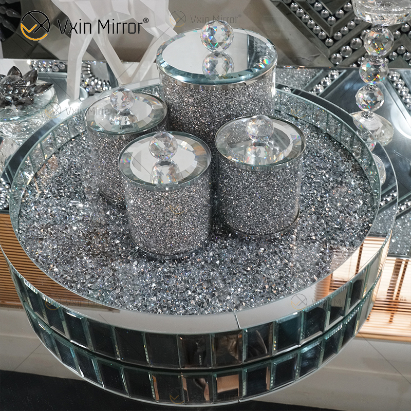 Decoración del hogar, tarro de cristal con espejo de diamante triturado para mesa de centro, sofá, espejo, mesa lateral, WXMT-015