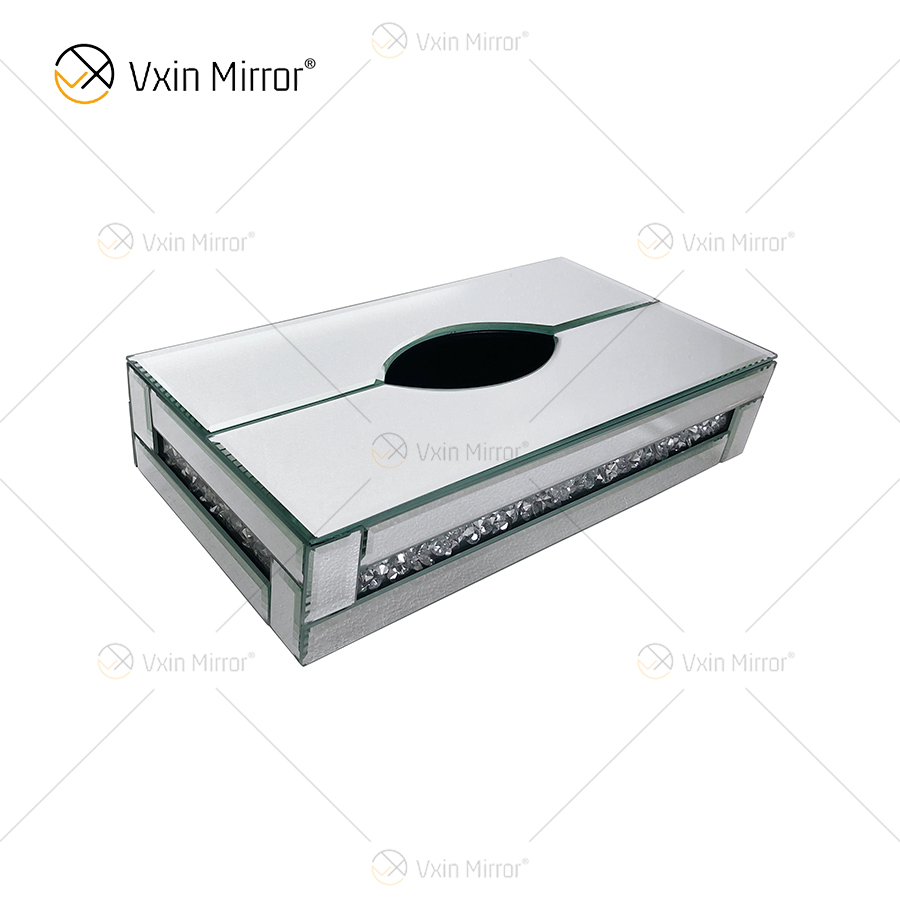 Home Decor WXB-001-2 Caja de pañuelos con espejo de diamante triturado de vidrio plateado