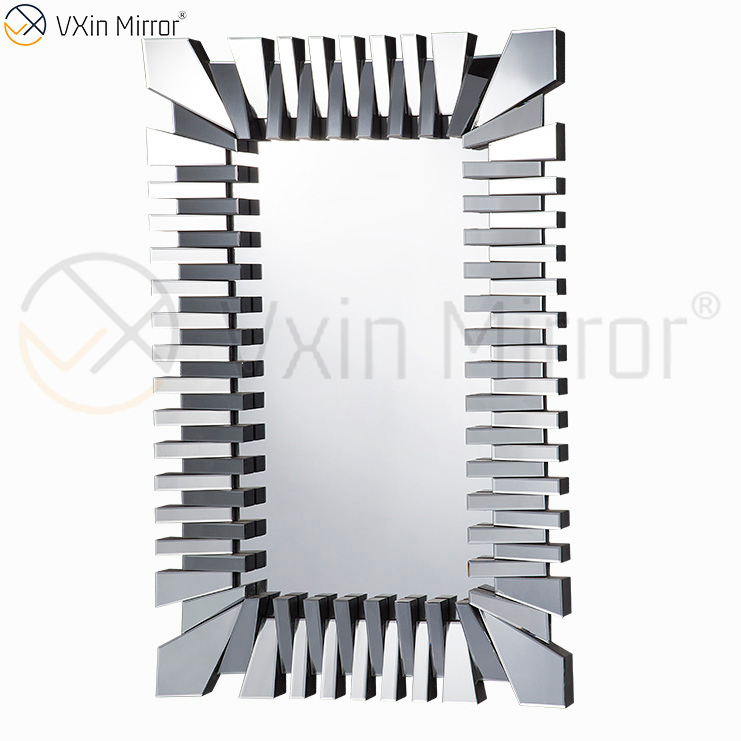 Starburst grande de longitud completa plata elegante 3D Rectangular moderno salón dormitorio espejo de pared WXM-1041
