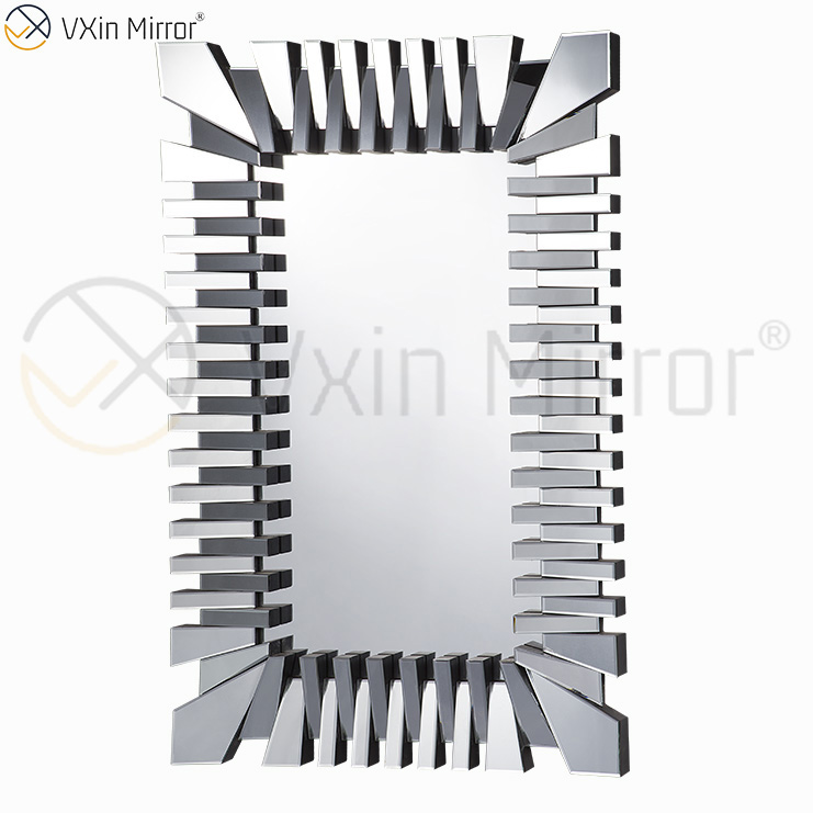 Starburst grande de longitud completa plata elegante 3D Rectangular moderno salón dormitorio espejo de pared WXM-1041