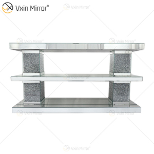 Muebles de lujo Diamond Silver Mirrored Glass Rectángulo Mesa de centro