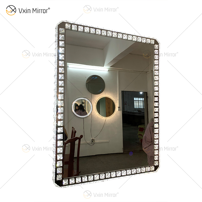 WXDL-119, luz frontal de 3 colores, interruptor de encendido impermeable, marco de cristal de aluminio blanco plateado, espejo de protección ambiental de 4mm