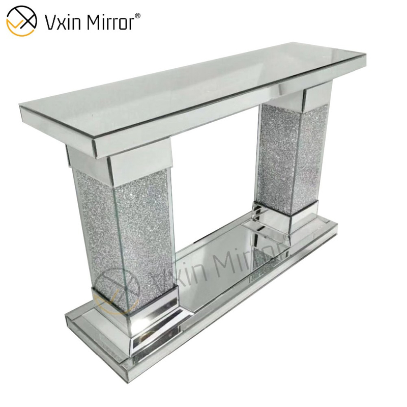 Gran oferta de fábrica, mesa de pasillo moderna antigua, WXF-082, espejo plateado de cristal, mesa de consola con espejo estrecho