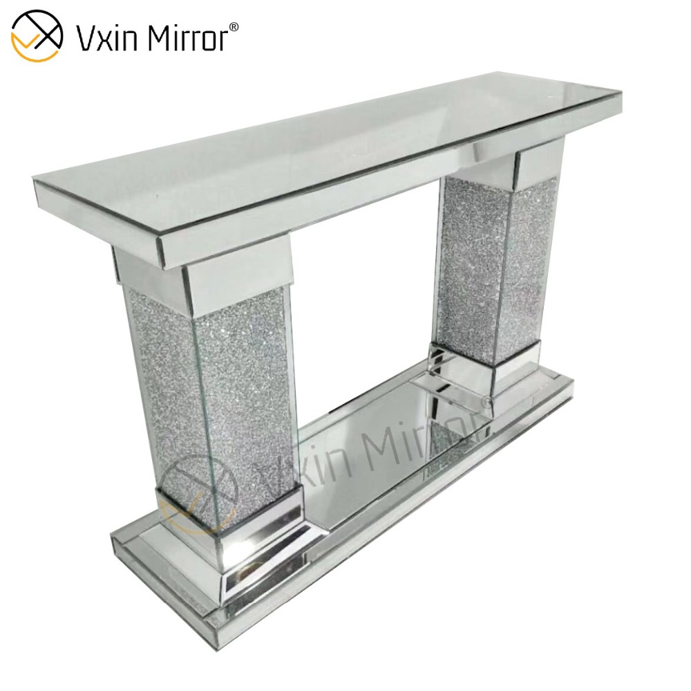 Gran oferta de fábrica, mesa de pasillo moderna antigua, WXF-082, espejo plateado de cristal, mesa de consola con espejo estrecho