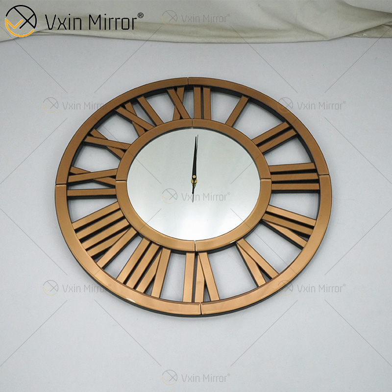 Venta caliente WXMC-04 pared moderna decorativa elegante diseño de números romanos reloj de espejo de pared de plata y oro